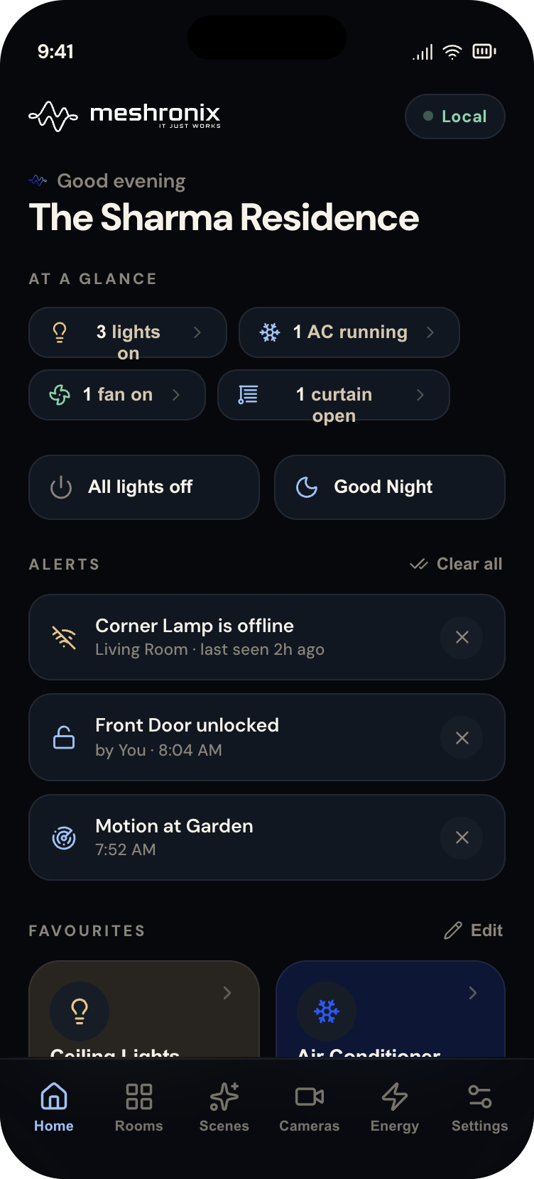 The Meshronix control app, one dashboard for the whole home