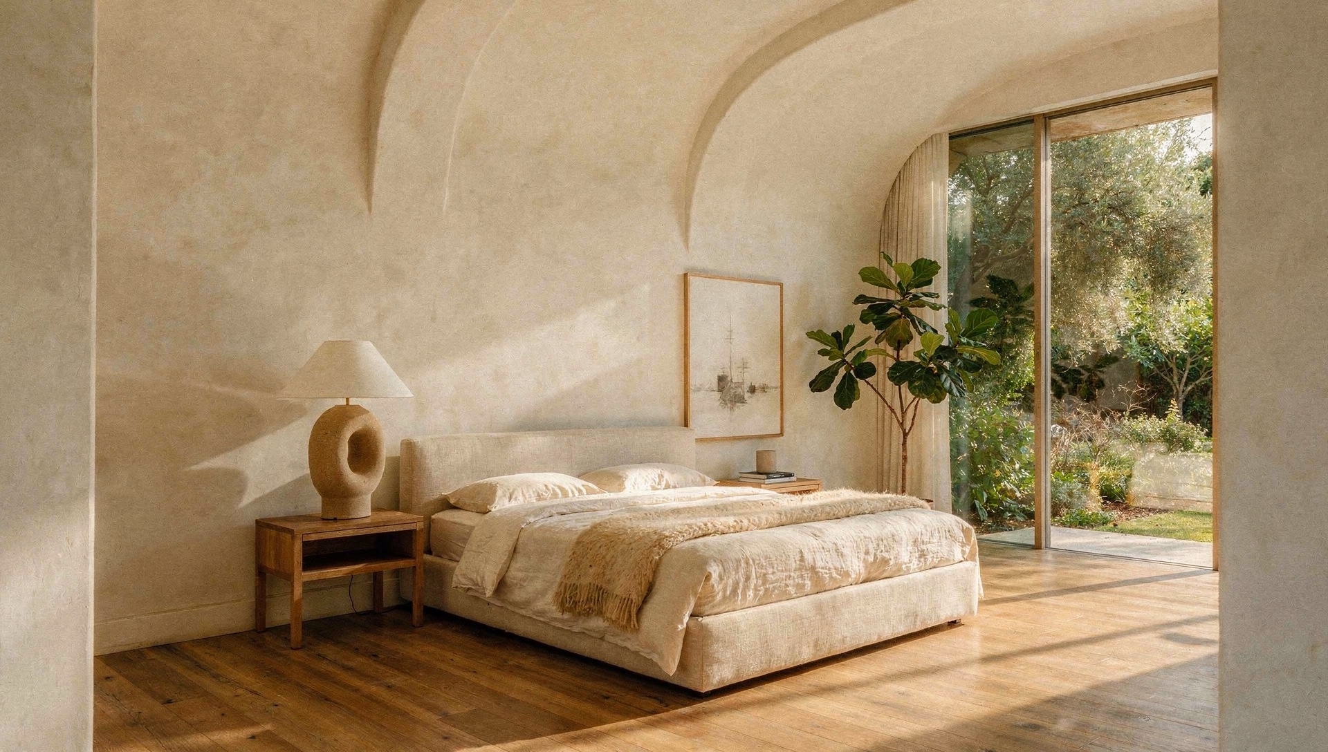 A quiet Meshronix show-home bedroom at the end of the day